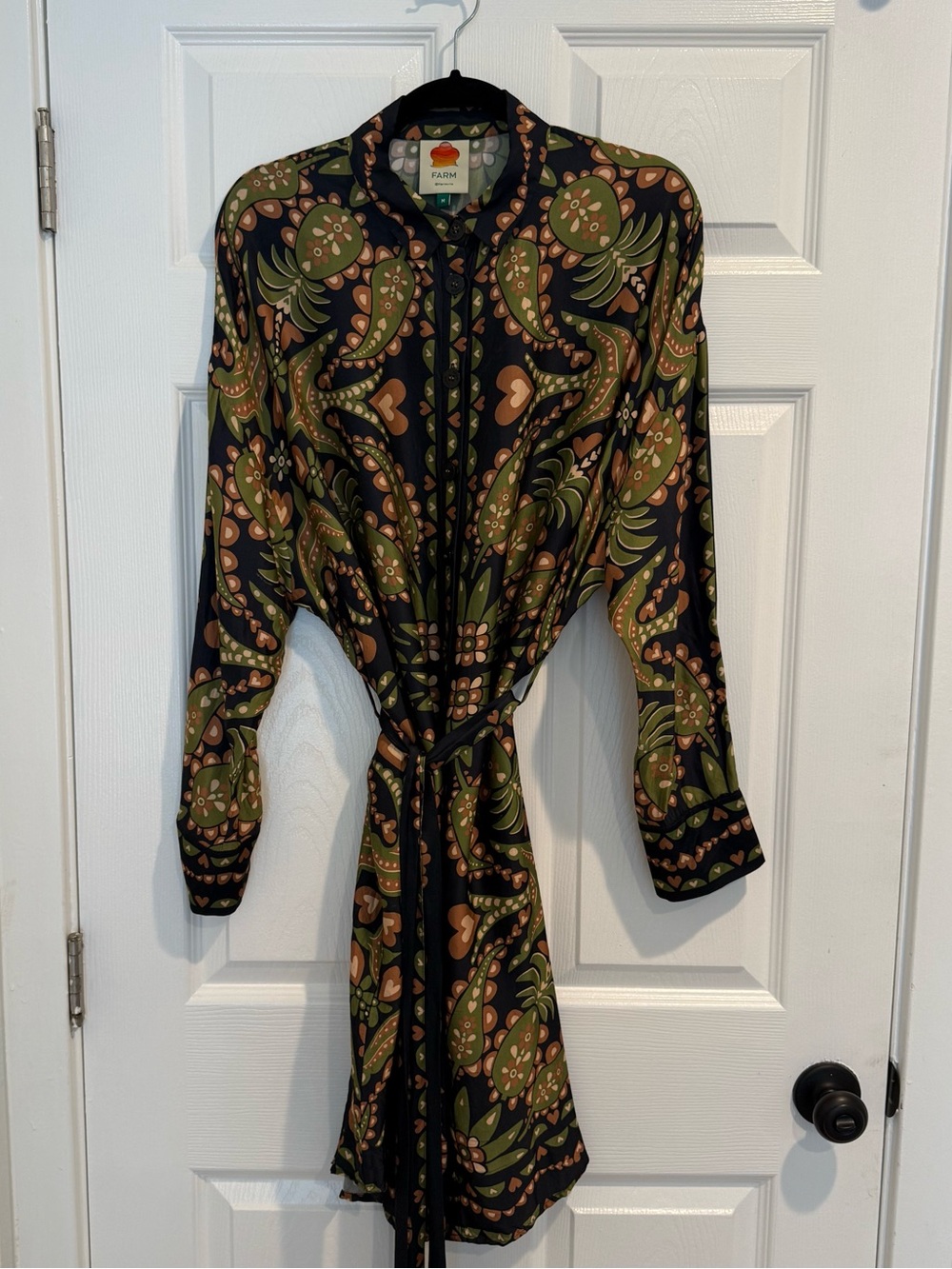 FARM Rio Black Martina Scarf Maxi Chemise Dress Tunic M